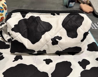 Quilted Cow Print and other style Zipper Pouch Bag – Handmade Cosmetic Travel Organizer