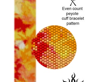 Autumn Colors X - even peyote cuff beaded bracelet pattern; tutorial, pdf file, autumn jewelry, fall, flower, rose, miyuki delica