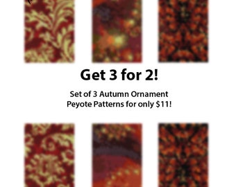 Autumn Ornaments V - even peyote cuff beadwoven bracelet pattern; tutorial, pdf; bulk discount; sale; save; 3 for 2, floral, autumn color