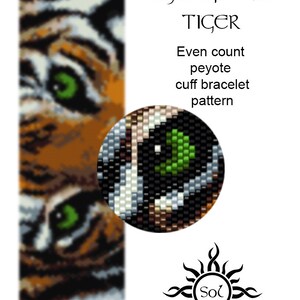 Eye Of The Tiger - even peyote cuff beaded bracelet pattern; tutorial, pdf file