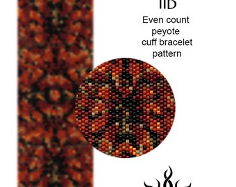 Autumn Ornament IIb - even peyote cuff beaded bracelet pattern; tutorial, pdf file, autumn jewelry, fall, fractal, floral peyote, halloween