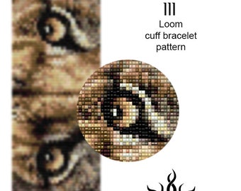 Eyes of the Lioness III - loom cuff beaded bracelet pattern; tutorial, pdf file, animal, lion, african, ethno, jungle style, unisex