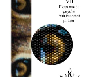 Eyes of the Lioness VII- thin version: even peyote cuff beaded bracelet pattern; tutorial, pdf, animal, lion, african, ethno, jungle, unisex
