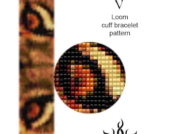 Eyes of the Lioness V - thin version: loom cuff beaded bracelet pattern; tutorial, pdf, animal, lion, african, ethno, jungle style, unisex