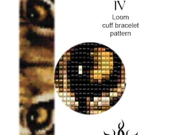 Eyes of the Lioness IV - thin version: loom cuff beaded bracelet pattern; tutorial, pdf, animal, lion, african, ethno, jungle style, unisex