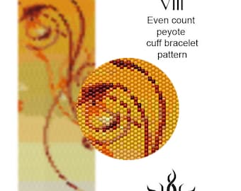 Autumn Ornament VIII - even peyote cuff beaded bracelet pattern; tutorial, pdf file, autumn jewelry, fall, floral, swirls peyote, abstract