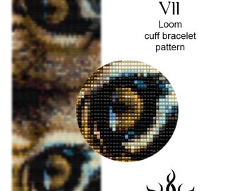 Eyes of the Lioness VII - loom cuff beaded bracelet pattern; tutorial, pdf file, animal, lion, african, ethno, jungle style, unisex