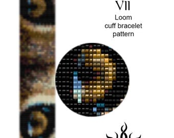 Eyes of the Lioness VII - thin version: loom cuff beaded bracelet pattern; tutorial, pdf, animal, lion, african, ethno, jungle style, unisex
