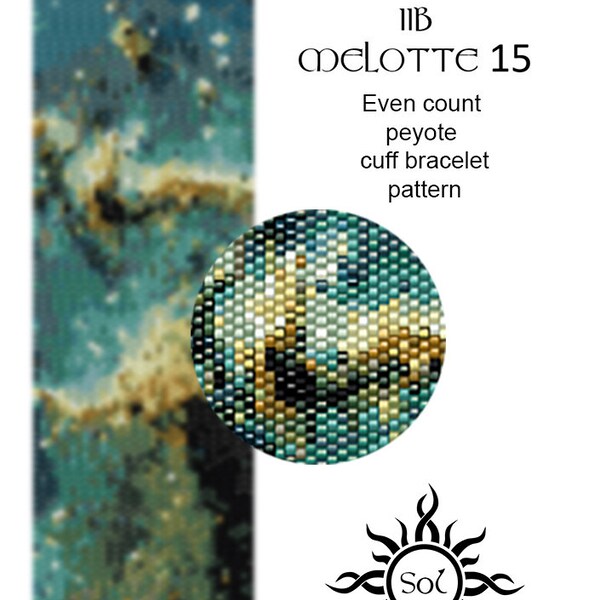 Heart Nebula IIb Melotte 15 - even peyote cuff beaded bracelet pattern; tutorial; pdf file; galaxy pattern; outer space; hubble telescope