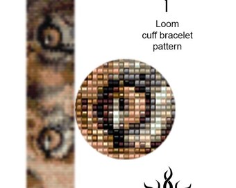 Eyes of the Lioness I - thin version: loom cuff beaded bracelet pattern; tutorial, pdf, animal, lion, african, ethno, jungle style, unisex