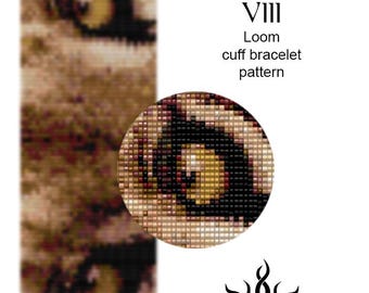 Eyes of the Lioness VIII - loom cuff beaded bracelet pattern; tutorial, pdf file, animal, lion, african, ethno, jungle style, unisex