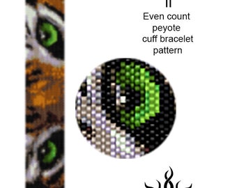 Oeil de tigre - version longue et fine pour lui ; Manchette peyotl uniforme, motif tissé de perles ; tutoriel, fichier pdf, unisexe, africain, oeil de tigre