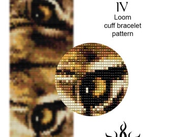 Eyes of the Lioness IV - loom cuff beaded bracelet pattern; tutorial, pdf file, animal, lion, african, ethno, jungle style, unisex