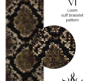 SNAKE SKIN VI - loom cuff beaded bracelet pattern; tutorial, pdf file, miyuki delica, animal print, python, african, reptile, unisex