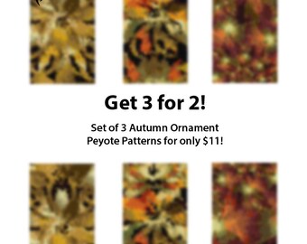 Autumn Ornaments II - even peyote cuff beadwoven bracelet pattern; tutorial, pdf; bulk discount; sale; save; 3 for 2, floral, autumn color