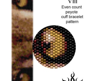Eyes of the Lioness VIII-thin version: even peyote cuff beaded bracelet pattern; tutorial, pdf, animal, lion, african, ethno, jungle, unisex