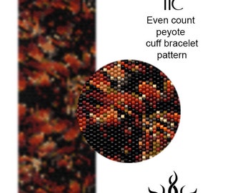 Autumn Ornament IIc - even peyote cuff beaded bracelet pattern; tutorial, pdf file, autumn jewelry, fall, fractal, floral peyote, halloween