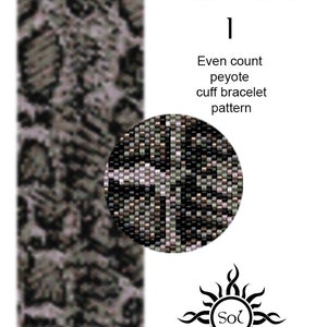 PEAU DE SERPENT I - même motif de bracelet en perles de manchette peyotl; tutoriel, fichier pdf, miyuki delica, empreinte d'animal, python, africain, reptile, unisexe