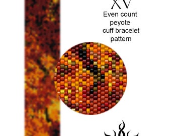 Autumn Colors XV - even peyote cuff beaded bracelet pattern; tutorial, pdf file, autumn jewelry, fall, abstract, leaves, tree, miyuki delica