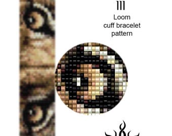 Eyes of the Lioness III - thin version: loom cuff beaded bracelet pattern; tutorial, pdf, animal, lion, african, ethno, jungle style, unisex