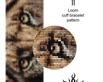 Eyes of the Lioness II - loom cuff beaded bracelet pattern; tutorial, pdf file, animal, lion, african, ethno, jungle style, unisex