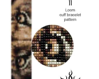 Eyes of the Lioness II - thin version: loom cuff beaded bracelet pattern; tutorial, pdf, animal, lion, african, ethno, jungle style, unisex