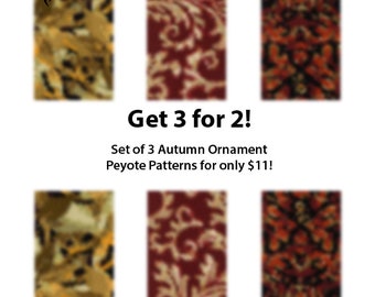 Autumn Ornaments IV - even peyote cuff beadwoven bracelet pattern; tutorial, pdf; bulk discount; sale; save; 3 for 2, floral, autumn color