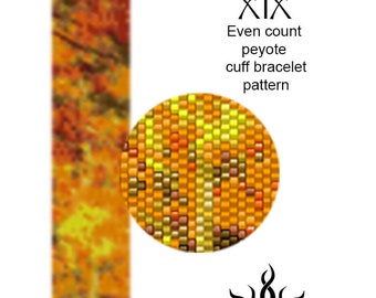 Autumn Colors XIX - even peyote cuff beaded bracelet pattern; tutorial, pdf file, autumn jewelry, fall, abstract, miyuki delica