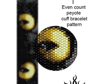 Eyes Of The Cat I - thin version; even peyote cuff beadwoven bracelet pattern; tutorial, pdf file