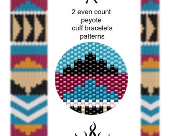 MAASAI X - two even count peyote cuff beadwoven bracelet patterns; tutorial, pdf; colorful, ethnic, ethno, boho, summer bracelet