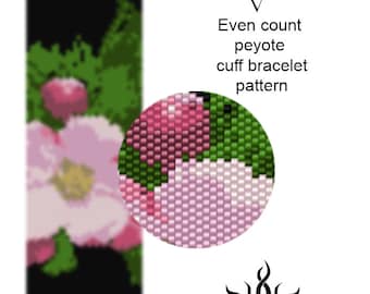 Apple Blossoms V - même motif de bracelet en perles de manchette peyotl; tutoriel, fichier pdf, 10 couleurs seulement