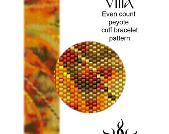 Autumn Colors VIIIa - even peyote cuff beaded bracelet pattern; tutorial, pdf file, autumn jewelry, fall, abstract, miyuki delica