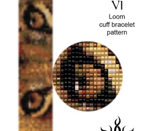 Eyes of the Lioness VI - thin version: loom cuff beaded bracelet pattern; tutorial, pdf, animal, lion, african, ethno, jungle style, unisex