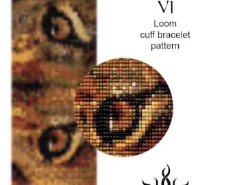 Eyes of the Lioness VI - loom cuff beaded bracelet pattern; tutorial, pdf file, animal, lion, african, ethno, jungle style, unisex