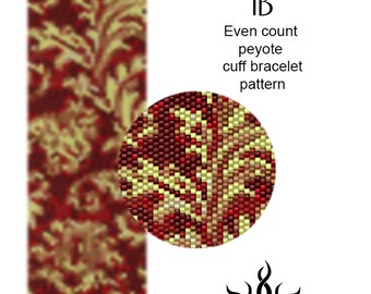 Autumn Ornament Ib - even peyote cuff beaded bracelet pattern; tutorial, pdf file, autumn jewelry, fall, leaves, baroque peyote, miyuki