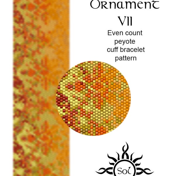 Autumn Ornament VII - even peyote cuff beaded bracelet pattern; tutorial, pdf file, autumn jewelry, fall, floral, baroque peyote, abstract