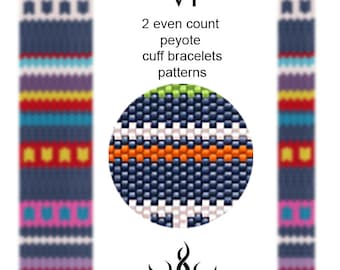 MAASAI VI - two even count peyote cuff beadwoven bracelet patterns; tutorial, pdf; geometric, ethnic, ethno, boho, summer bracelet