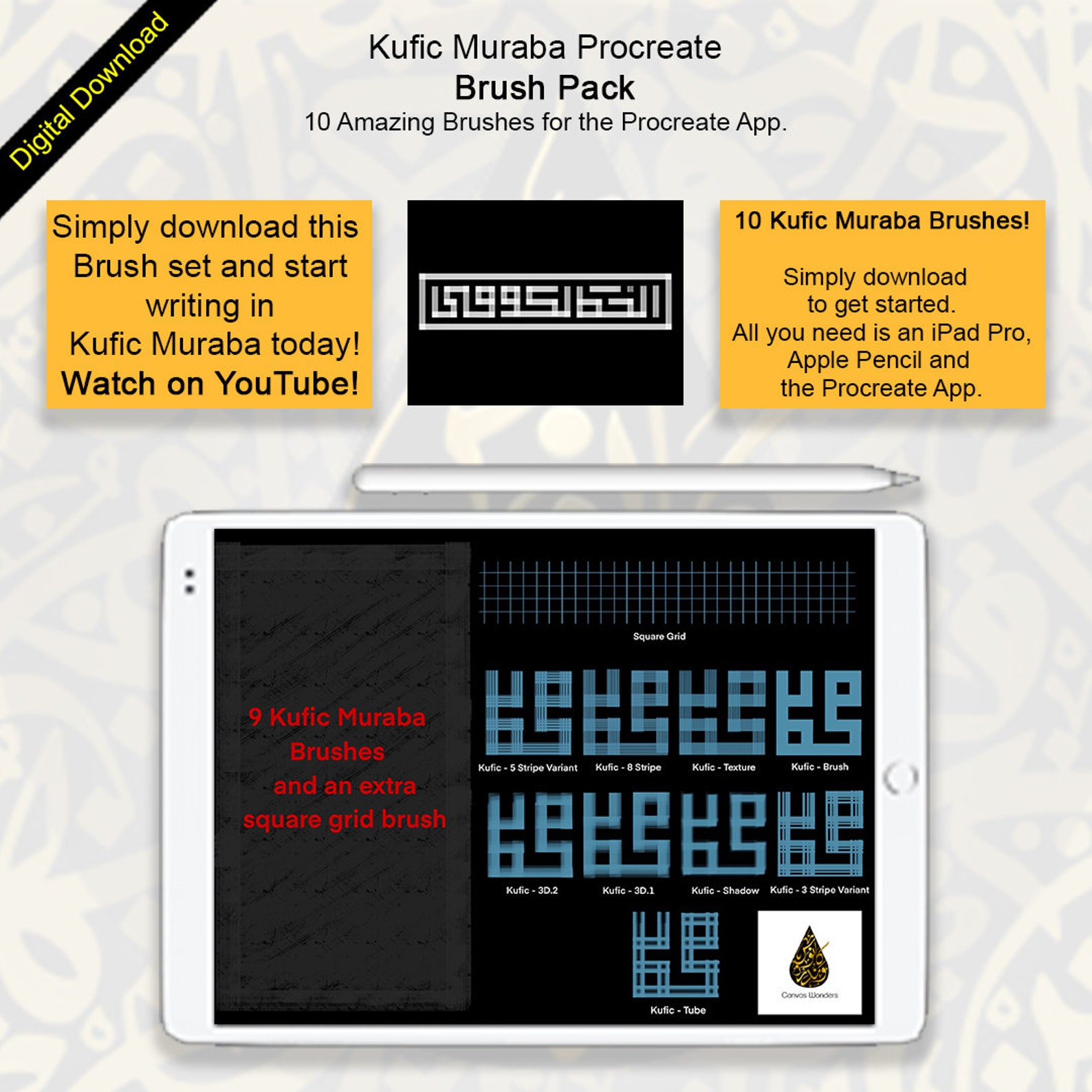 Arabic Calligraphy Procreate Brush Pack for Kufic Muraba Etsy UK