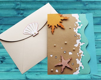 Beach Note Card - Intricately Cut, Handmade