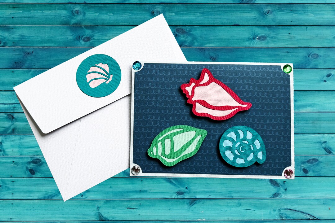 Shell Beach Card Handmade Shell Card: Beachy All Occasion Rhinestone Embellishments - Etsy
