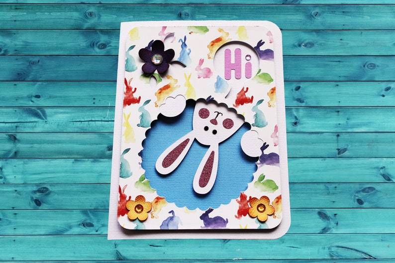 Easter Bunny Handmade Card, Spring Card image 2