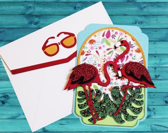 Tropical Flamingo Dimensional Handmade  Card
