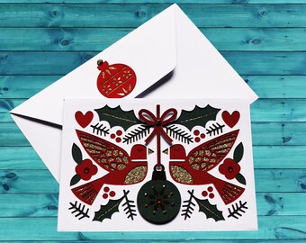 Cardinal Christmas Card, Multi-Layered