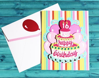 Personalized Handmade Whimsical Birthday Cake Card