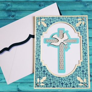 Cross with Dove Handmade Layered Window Card, Perfect for Easter, Christening, Confirmation, First Holy Communion, Baptism