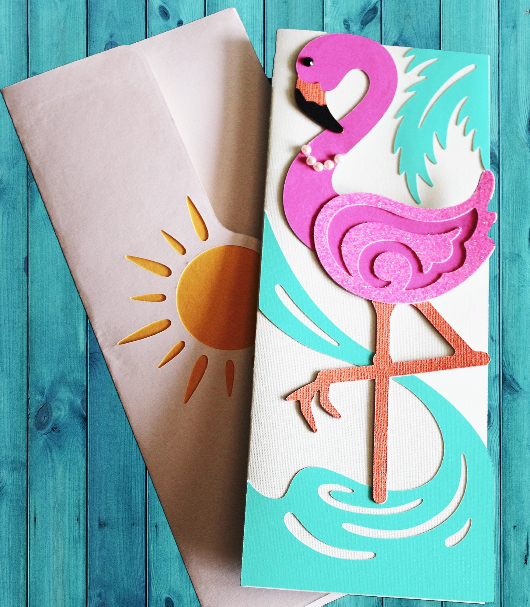 Handgemachte Grußkarte 'Flamingo' - Blanko, Pink, 13,5 X 13,5 Cm Mit Umschlag