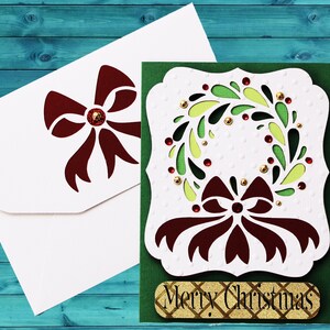 Wreath and Bow Layered Handmade Christmas Card