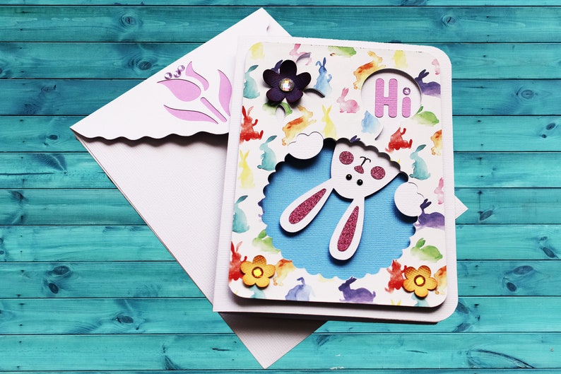 Easter Bunny Handmade Card, Spring Card image 1