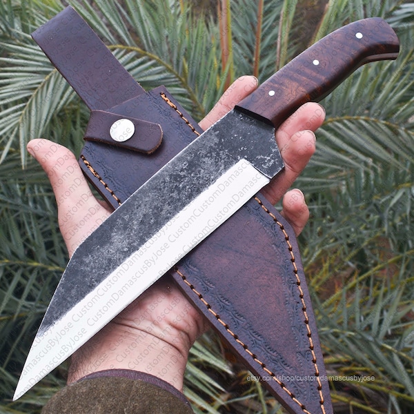 Handmade Seax Knife with Sheath | Modern Viking Knife | Fixed Blade Custom Knife | Bushcraft Knife  | Hunting Knife | Gift for Men/BF