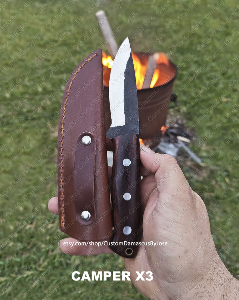 Hand Forge Bushcraft Knife with sheath Rosewood Fixed Blade Custom knife Hunting Knife Camping Knife Outdoors Gift for MEN/HIM CAMPER X3